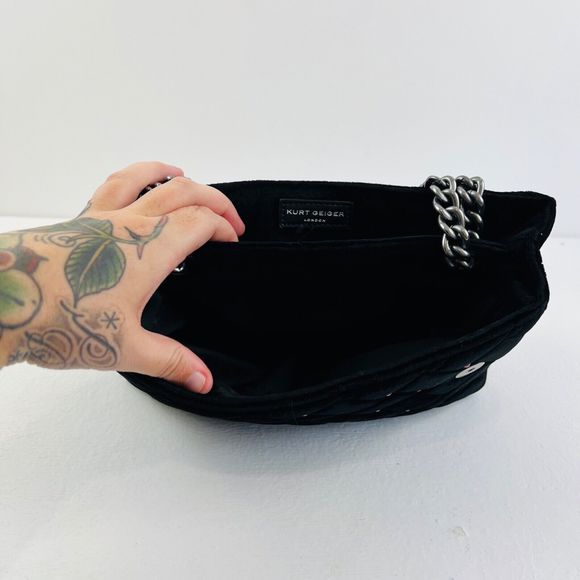 Kurt Geiger Kensington Handbag Medium  Black Velvet Rainbow Crystal Crossbody - Picture 13 of 14